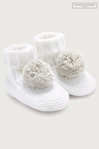 The White Company Ecru Knitted Pom Pom Booties (944155) | £18