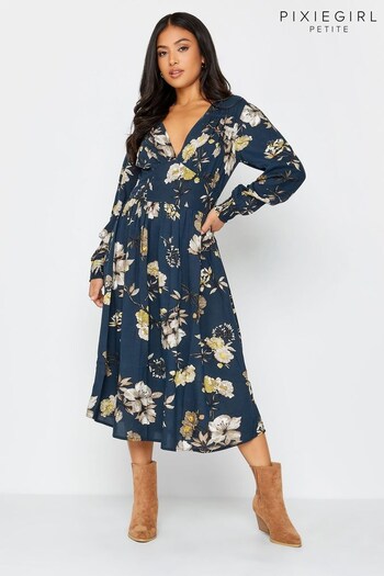 PixieGirl Petite Blue Long Sleeve Tea Midaxi Dress (944538) | £38