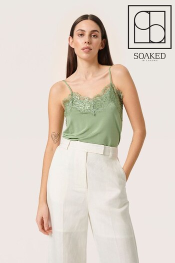 Soaked in Luxury Green Caya Lace Trim Strap Singlet Top (944745) | £30