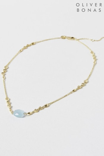 Oliver Bonas Blue Jules Aquamarine Gold Plated Chain Necklace (944757) | £59.50
