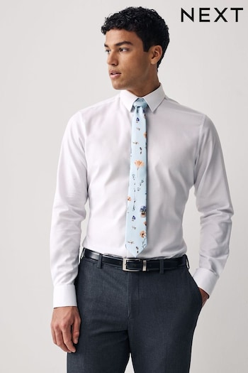 White/Light Blue Floral Regular Fit Occasion Shirt And Tie Pack (944936) | £40