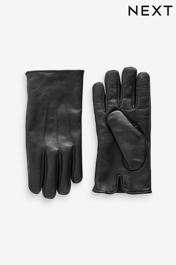 Black Leather Fleece Lined Gloves (945212) | £22