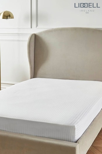 Liddell White 400 Thread Count Egyptian Cotton Striped Fitted Sheet (9452N6) | £55 - £90