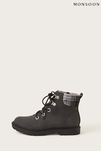 Monsoon Black Check Detail Biker Boots (945662) | £42 - £46