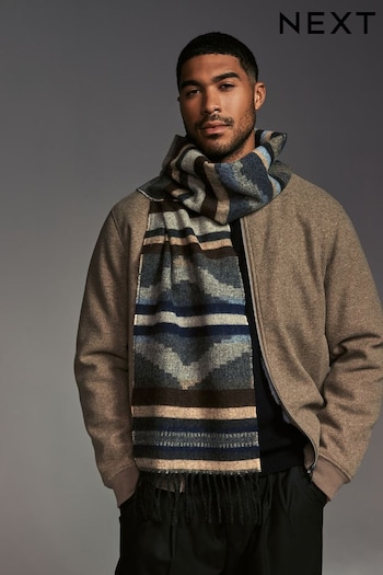 Grey Geometric Pattern Woven Scarf (945700) | £16