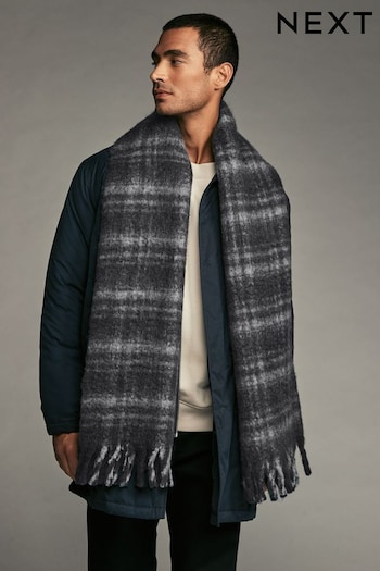 Grey Cosy Felted Check Scarf (945749) | £22