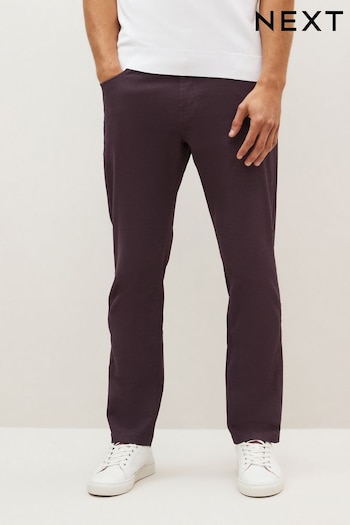 Burgundy Red Slim Textured Soft Touch Stretch Denim Jean Style Trousers (946002) | £30