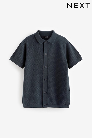 Navy Blue Textured Knitted Polo Shirt (3-16yrs) (946020) | £14 - £19