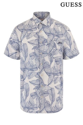 Guess Grey Short Sleeve Collins Stencil Leaf Shirt (946170) | £70
