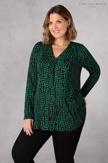 Live Unlimited Curve Green Animal Pleat Front Jersey Swing Top (946216) | £39