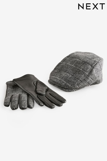 Grey Wool Blend Flat Cap and Gloves Set (946255) | £42