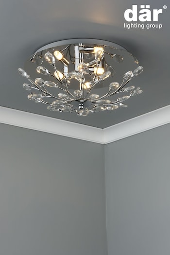 Dar Lighting Silver Zafir 3 Light Flush Fitting Ceiling Light (946376) | £75