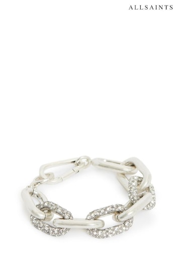 AllSaints Silver Tone Pavé Link Bracelet (946382) | £109