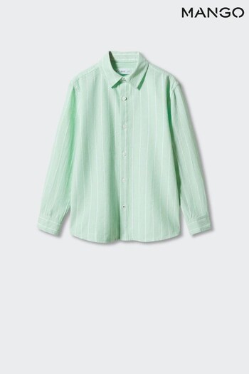 Mango Green Striped Cotton Linen Shirt (946461) | £18