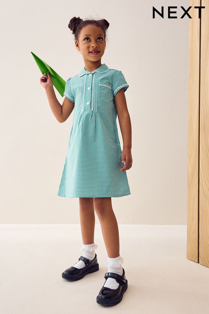 Green check shop school summer dresses