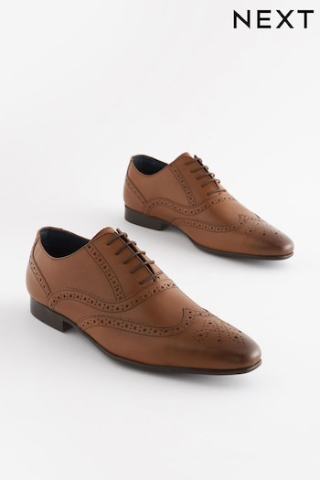 Tan Brown Regular Fit Leather Oxford Brogue Shoes (946570) | £39