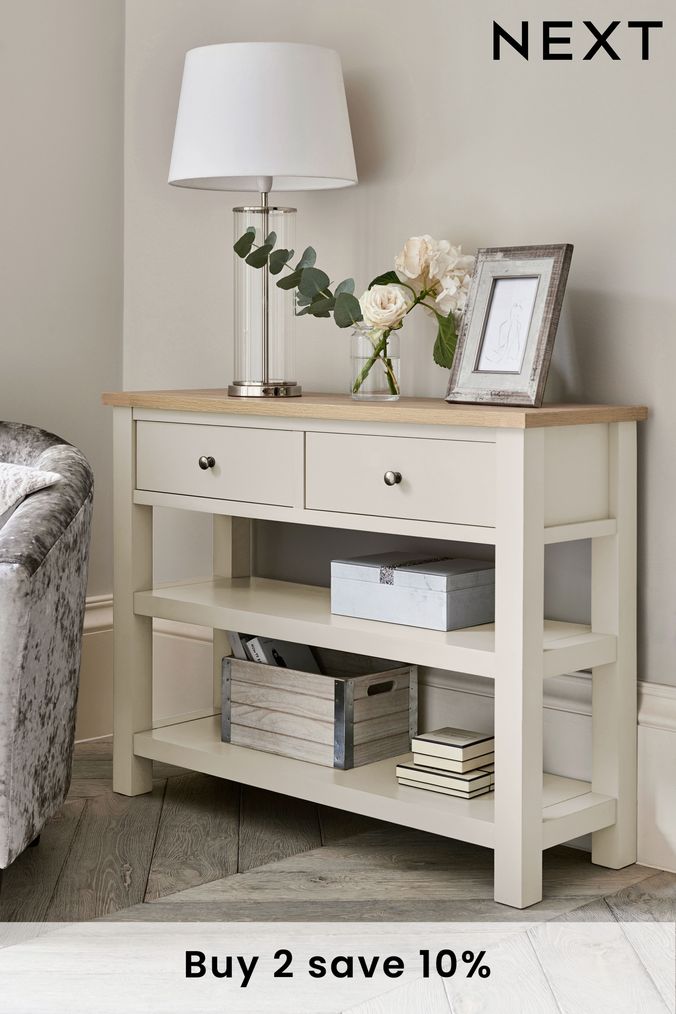 Short console shop table with storage