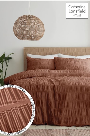 Catherine Lansfield Orange Seersucker Easy Care Duvet Cover Set (946774) | £20 - £35