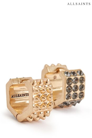 AllSaints Gold Tone Stone Hexagon Huggie Earrings (946776) | £45