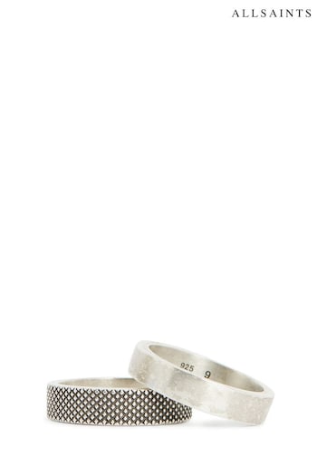 AllSaints Sterling Silver Textured Ring Set (946790) | £109