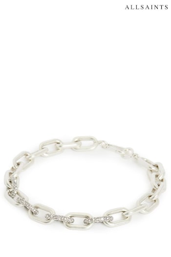 AllSaints Silver Tone Pavé Link Collar Necklace (946800) | £169