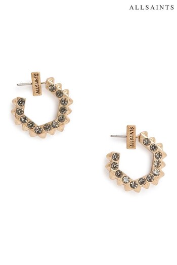 AllSaints Gold Tone Stone Studded Huggie Earrings (946803) | £39