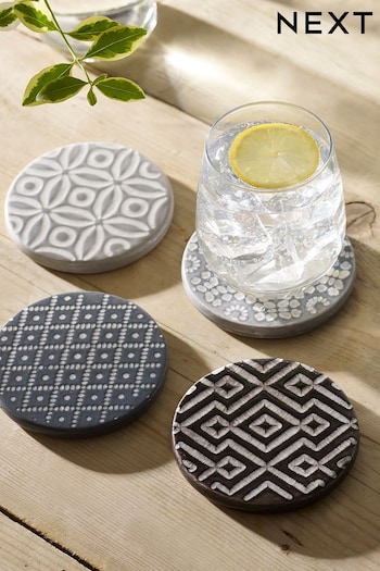 Set of 4 Grey Geo Ceramic Coasters (946975) | £14
