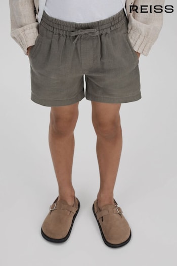 Reiss Khaki Acen Linen Drawstring Shorts (947080) | £32