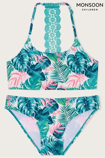 Monsoon Blue Palm Print Crochet Bikini Set (947094) | £22 - £24