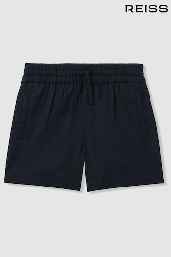Reiss Navy Acen Linen Drawstring Shorts (947127) | £36