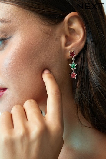 Red/Green Sparkle Star Drop Earrings (947150) | £10