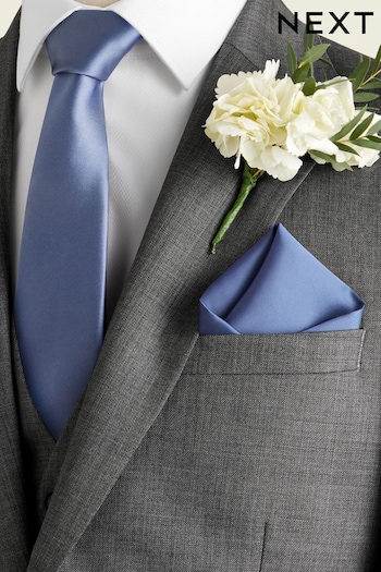 Blue Slim Silk Wedding Tie And Pocket Square Set (947314) | £20