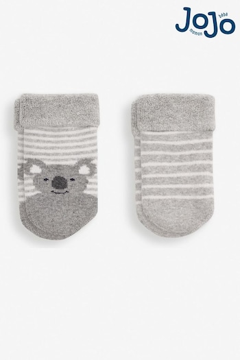 JoJo Maman Bébé Grey Koala 2-Pack Born In 2024 Baby Socks (947332) | £5.50