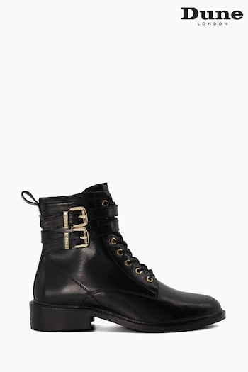 Dune London Phyllis Double Buckle Lace-Up leather Boots (947360) | £130