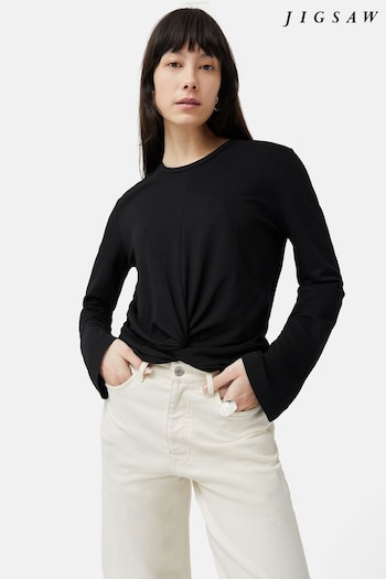 Jigsaw Knotted Front Long Sleeve Black Top (947374) | £75