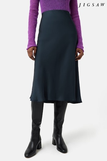 Jigsaw Blue Satin Bias Midi Skirt (947384) | £110