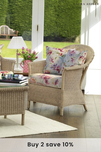 Laura Ashley Natural Garden Bewley Indoor Rattan Chair with Gosford Cranberry Cushions (947385) | £450