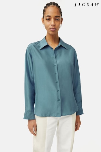 Jigsaw Blue Silk Habotai Relaxed Shirt (947393) | £155
