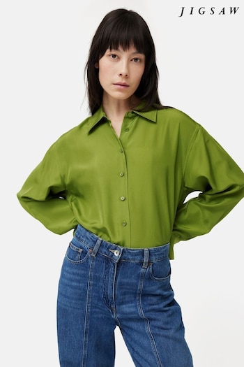 Jigsaw Green Silk Habotai Relaxed Shirt (947427) | £155