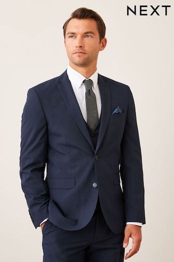 Navy Blue Tailored Wool Mix Textured Suit Jacket (947487) | £89