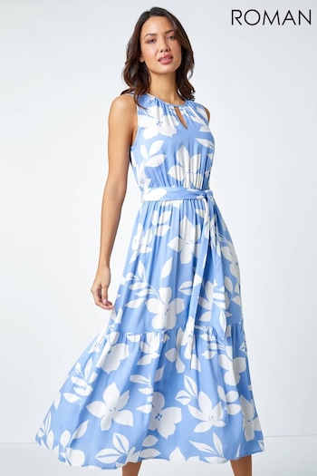 Roman Blue Sleeveless Floral Print Maxi Dress (947501) | £42