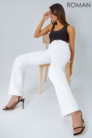 Roman White Cotton Blend Wide Leg Stretch Jeans (947546) | £42