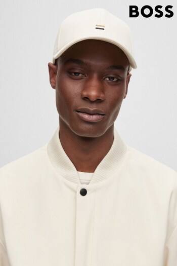 BOSS White Cotton Twill Cap with Signature Stripe Embroidery (947805) | £35