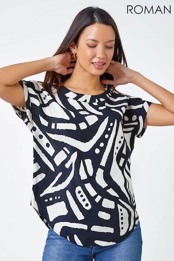 Roman Blue/White Contrast Abstract Print Top (948174) | £30