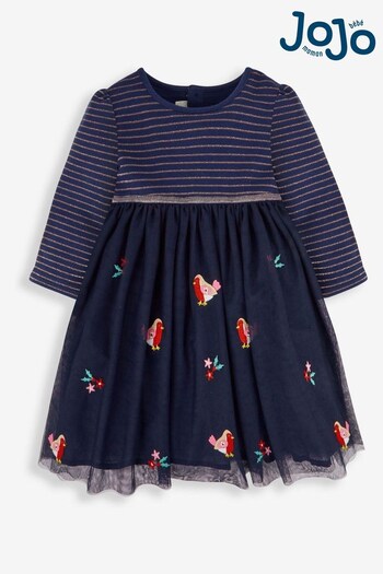 JoJo Maman Bébé Navy Girls' Robin Party Dress (948429) | £36