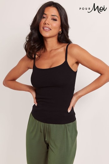 Pour Moi Black Off Duty Long Line Rib Jersey Support Cami Top (948587) | £25