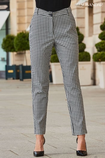 Sosandar White/Black Dogtooth Print Tapered Leg Trousers (948808) | £55