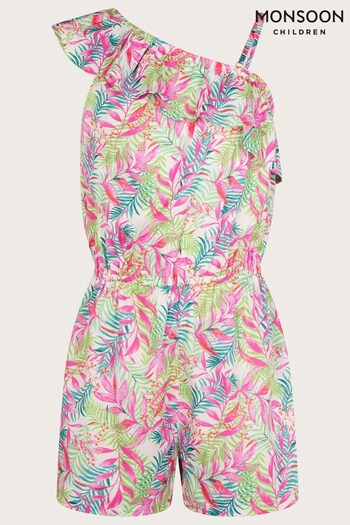 Monsoon Natural Pretty Palm Print One-Shoulder Playsuit (948833) | £25 - £27