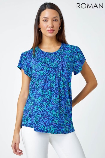 Roman Blue Ditsy Spot Print Pleated Stretch Top (948901) | £30