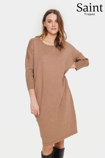 Saint Tropez Mila Knitted 3/4 Sleeve Brown Dress (948920) | £50